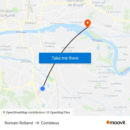 Romain Rolland to Combleux map