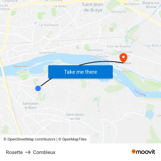 Rosette to Combleux map