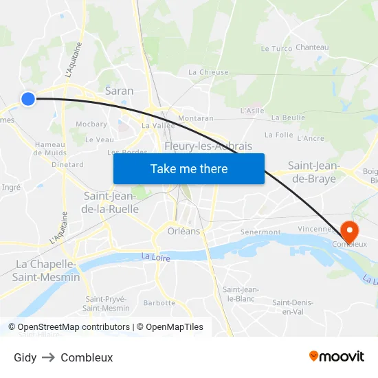 Gidy to Combleux map