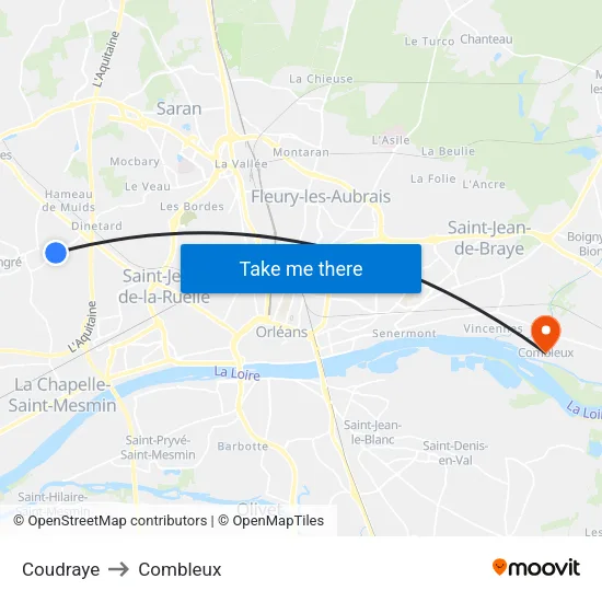 Coudraye to Combleux map