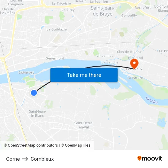 Corne to Combleux map