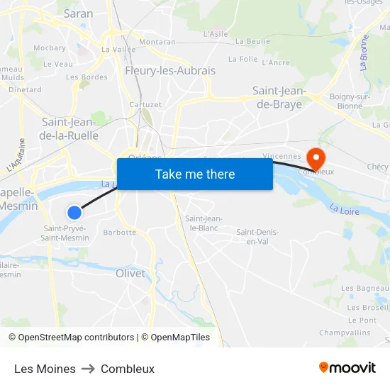Les Moines to Combleux map