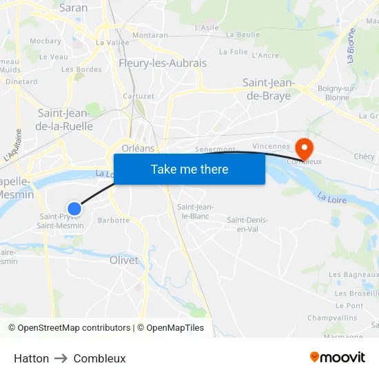 Hatton to Combleux map