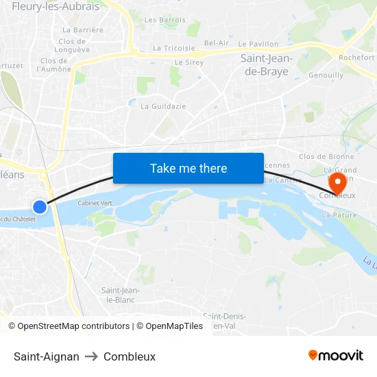 Saint-Aignan to Combleux map