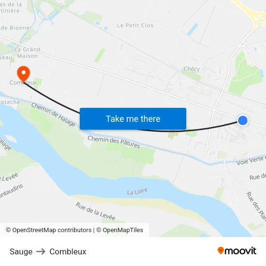 Sauge to Combleux map