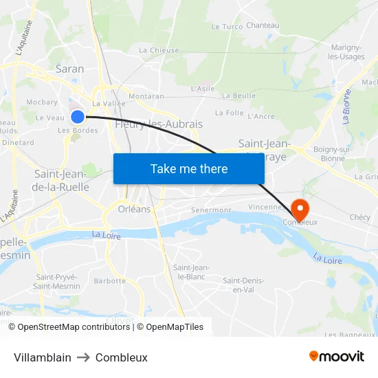 Villamblain to Combleux map