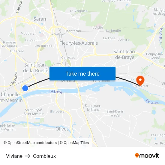 Viviane to Combleux map