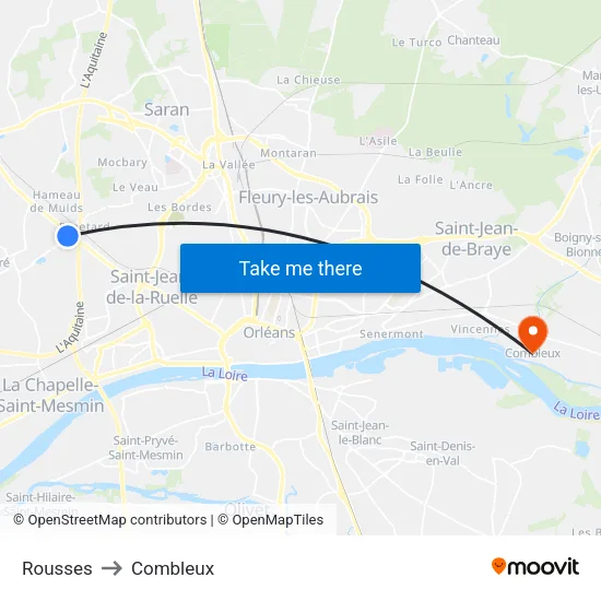Rousses to Combleux map