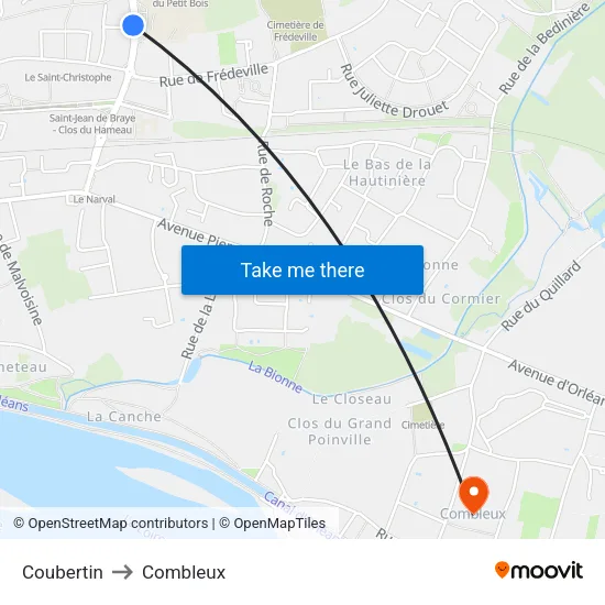 Coubertin to Combleux map