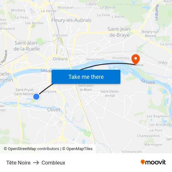 Tête Noire to Combleux map