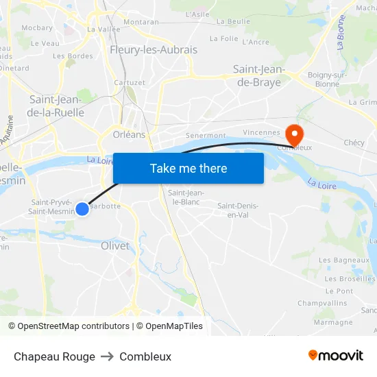 Chapeau Rouge to Combleux map