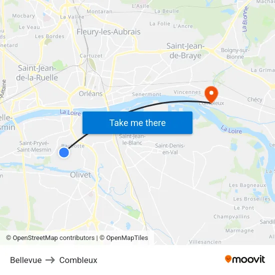 Bellevue to Combleux map