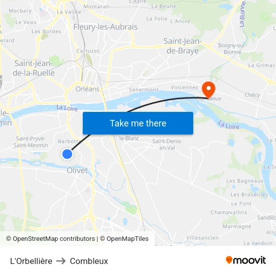L'Orbellière to Combleux map