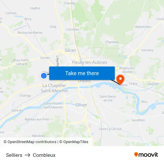 Selliers to Combleux map