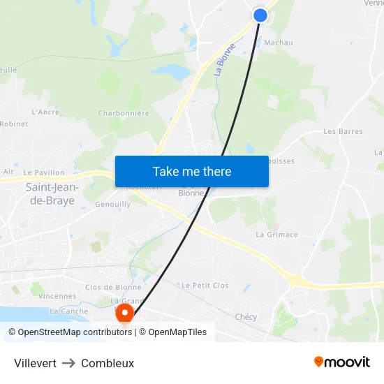 Villevert to Combleux map