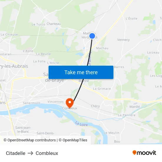 Citadelle to Combleux map