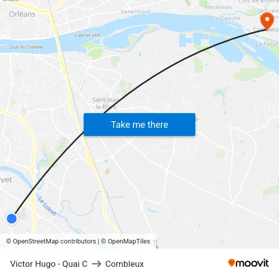 Victor Hugo - Quai C to Combleux map