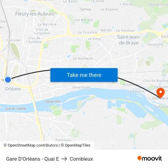 Gare D'Orléans - Quai E to Combleux map