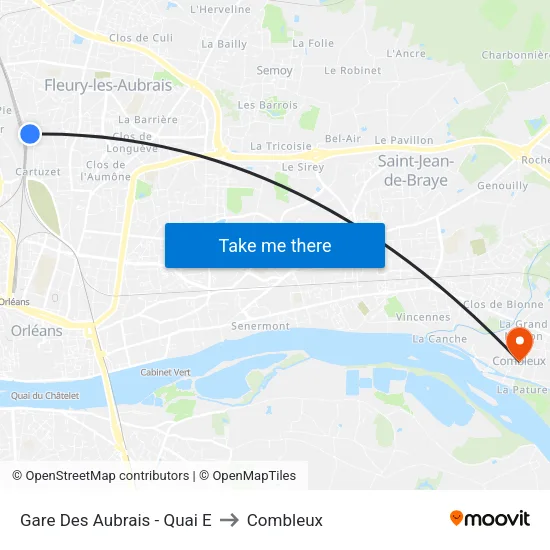 Gare Des Aubrais - Quai E to Combleux map
