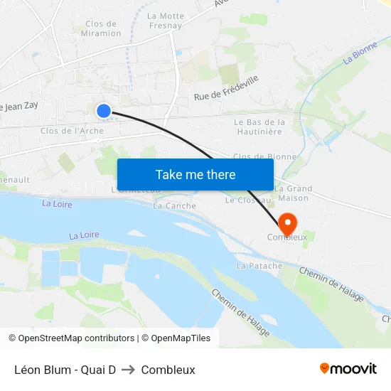 Léon Blum - Quai D to Combleux map