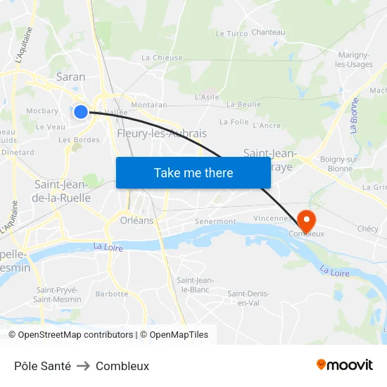 Pôle Santé to Combleux map