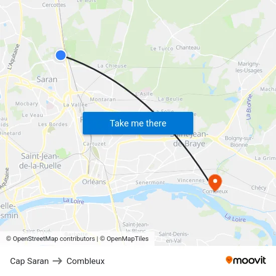 Cap Saran to Combleux map