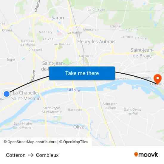 Cotteron to Combleux map