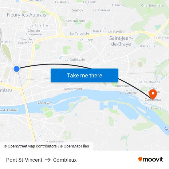 Pont St-Vincent to Combleux map