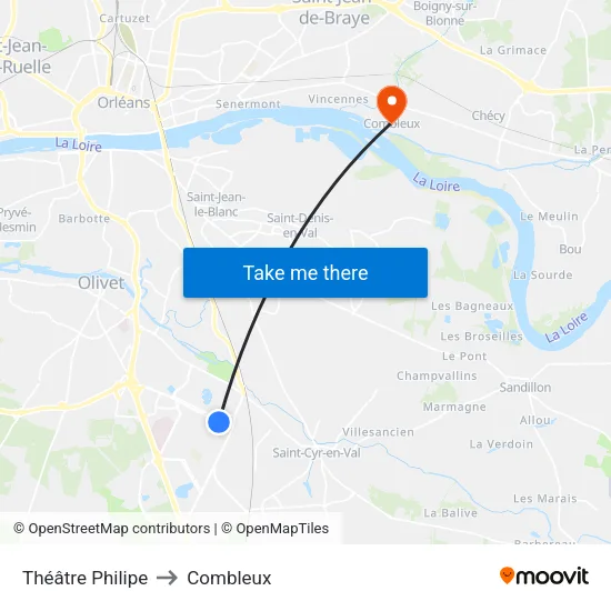 Théâtre Philipe to Combleux map