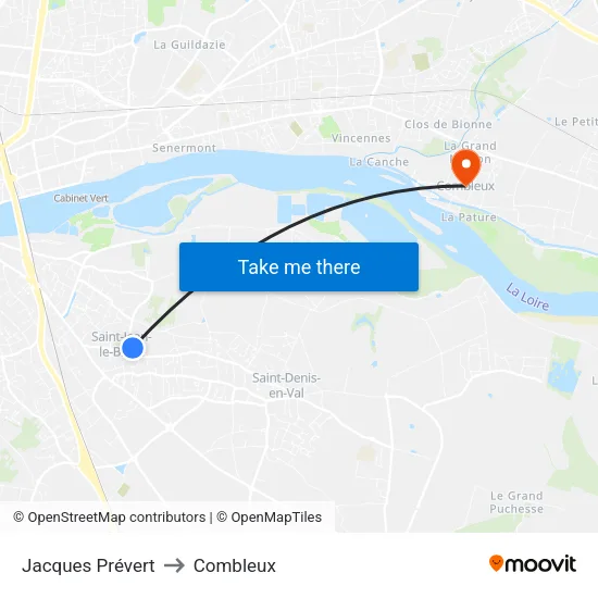 Jacques Prévert to Combleux map