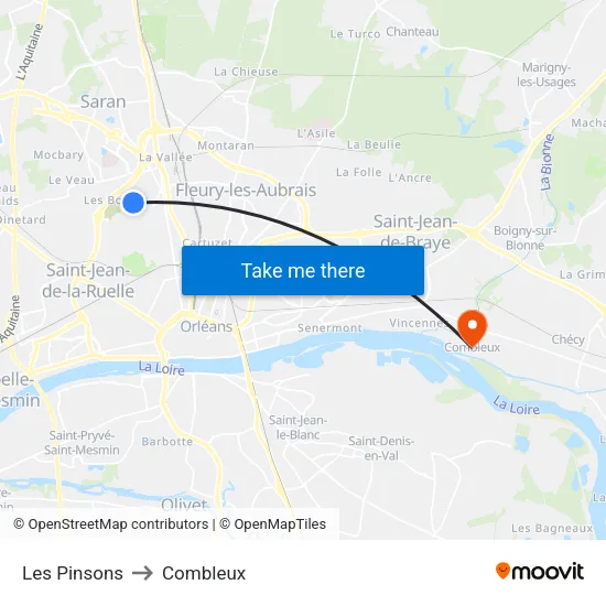 Les Pinsons to Combleux map