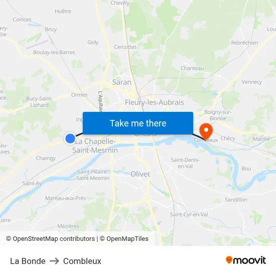 La Bonde to Combleux map