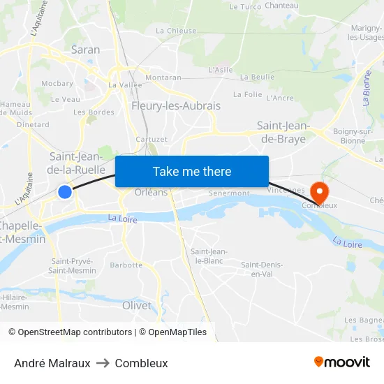 André Malraux to Combleux map