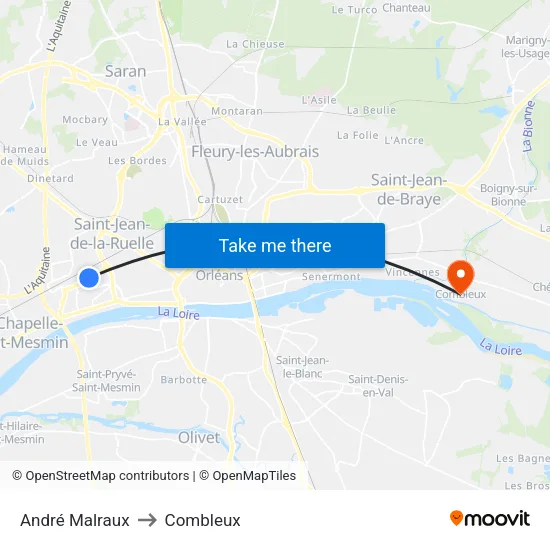 André Malraux to Combleux map