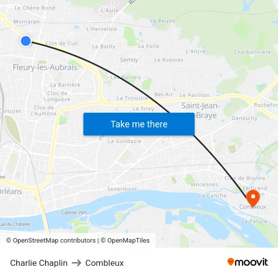 Charlie Chaplin to Combleux map