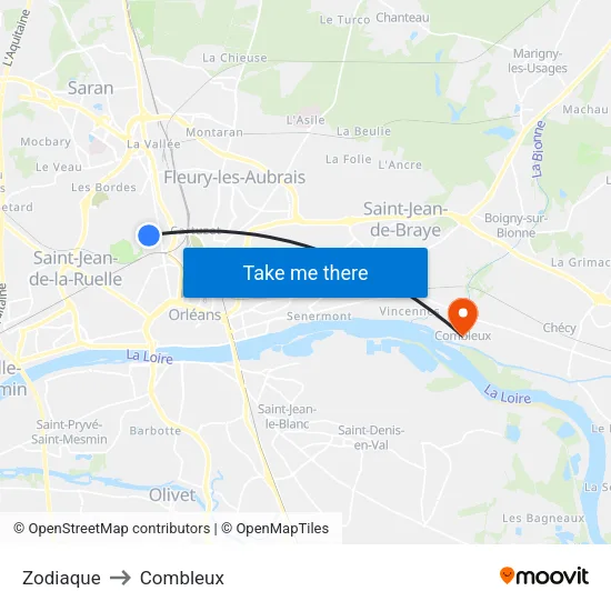 Zodiaque to Combleux map