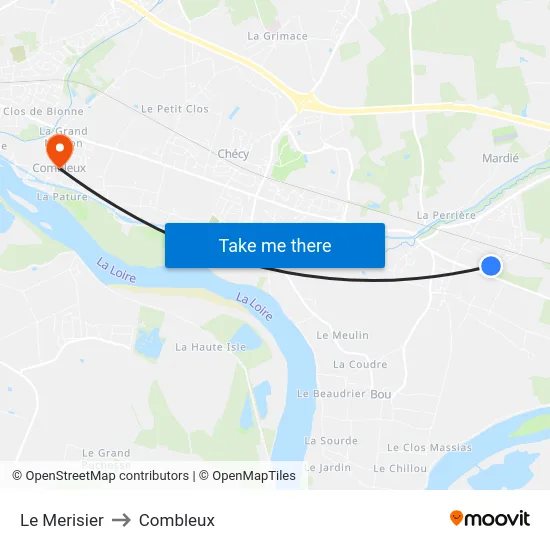 Le Merisier to Combleux map