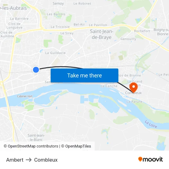 Ambert to Combleux map
