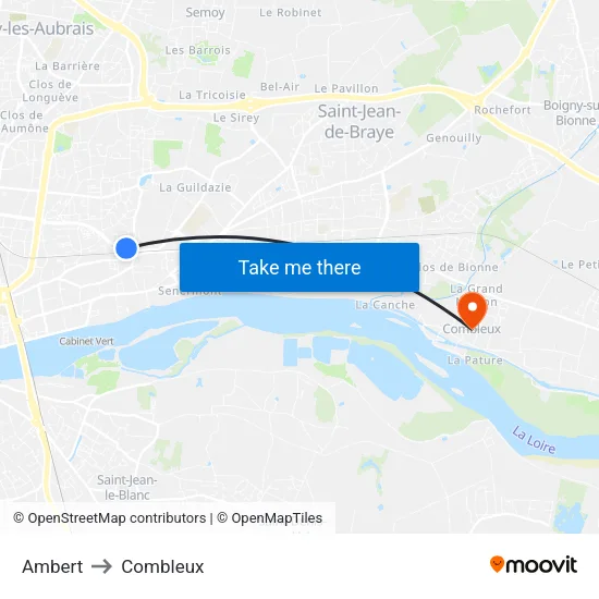 Ambert to Combleux map
