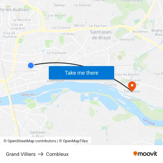 Grand Villiers to Combleux map