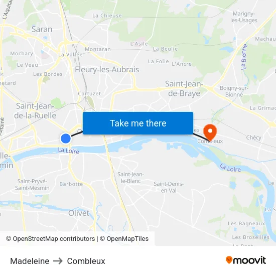 Madeleine to Combleux map