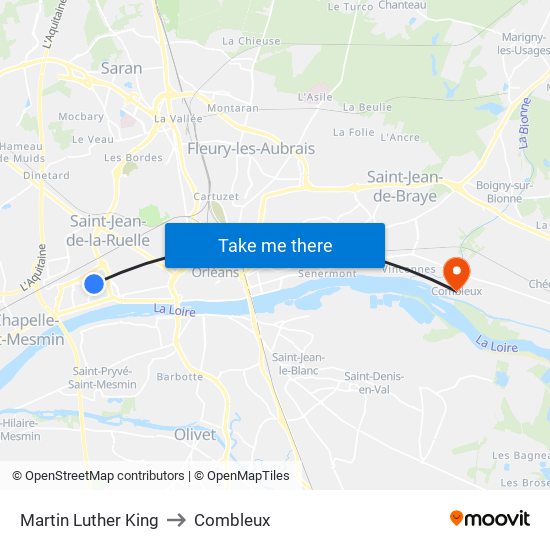 Martin Luther King to Combleux map