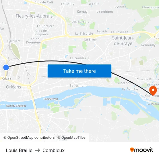Louis Braille to Combleux map