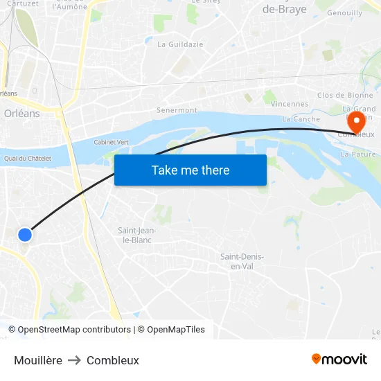 Mouillère to Combleux map