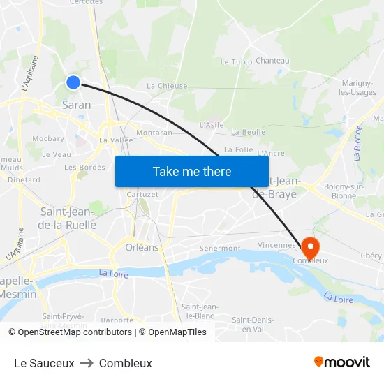 Le Sauceux to Combleux map