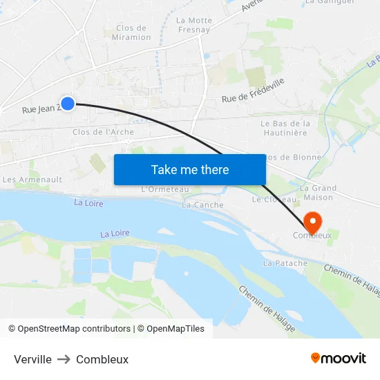 Verville to Combleux map