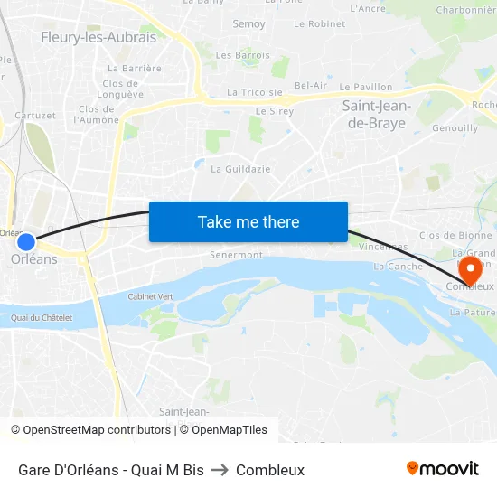 Gare D'Orléans - Quai M Bis to Combleux map