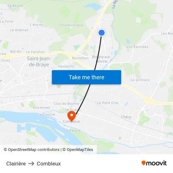 Clairière to Combleux map