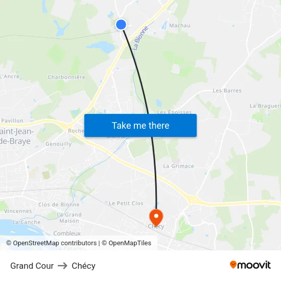 Grand Cour to Chécy map