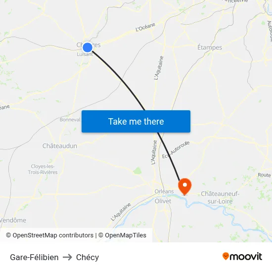 Gare-Félibien to Chécy map